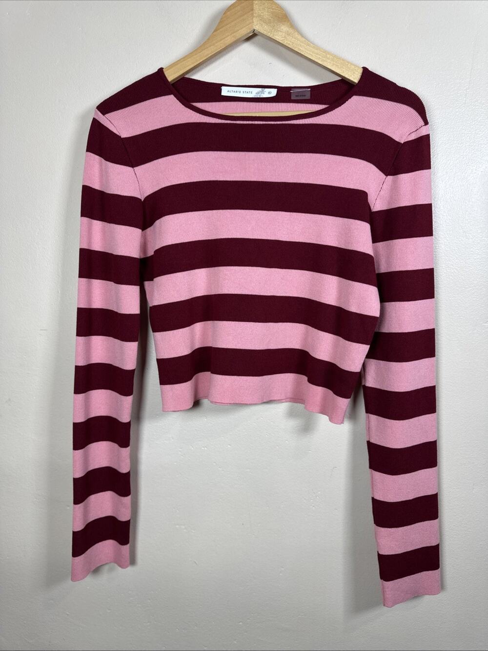 Altar’d State Womens Rib Knit Sweater Xl Striped Cropped Y2K 90s Pink Preppy